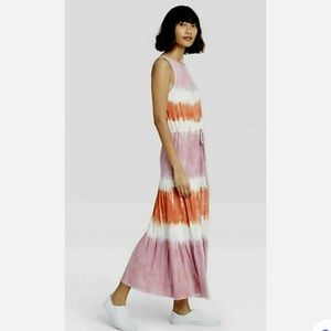 Knox Rose Sleeveless Tie Dye Knit Maxi Dress Women's XL Lilac Boho Beach Hippie.